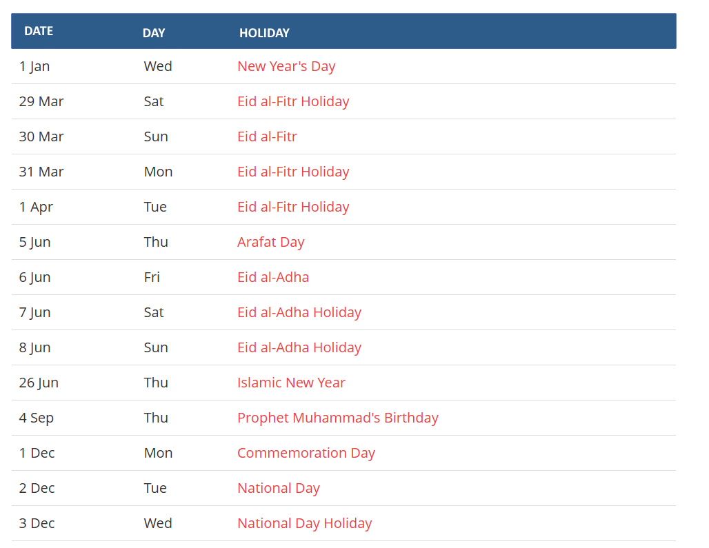 Public Holidays UAE